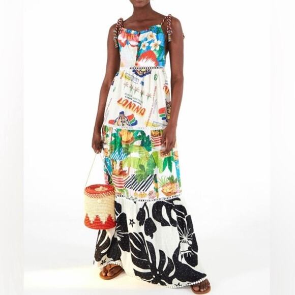 FARM RIO MAXI DRESS FLOWY SZ SMALL TROPICAL FRUITY PRINT AESTHETIC COCONUTGIRL - Picture 3 of 16